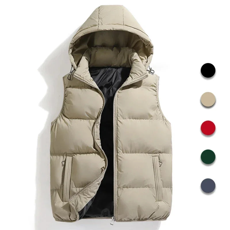 Men Fashion Autumn Winter Thicken Cotton Waistcoat Sleeveless Vests Jacket Coat Men Warm Detachable Hat Outwear Vest Jacket Men