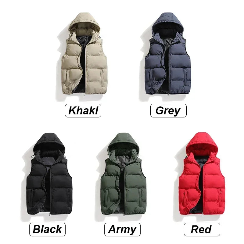 Men Fashion Autumn Winter Thicken Cotton Waistcoat Sleeveless Vests Jacket Coat Men Warm Detachable Hat Outwear Vest Jacket Men