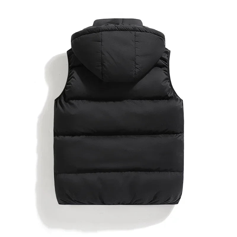 Men Fashion Autumn Winter Thicken Cotton Waistcoat Sleeveless Vests Jacket Coat Men Warm Detachable Hat Outwear Vest Jacket Men