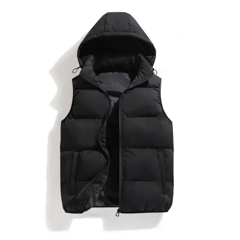 Men Fashion Autumn Winter Thicken Cotton Waistcoat Sleeveless Vests Jacket Coat Men Warm Detachable Hat Outwear Vest Jacket Men