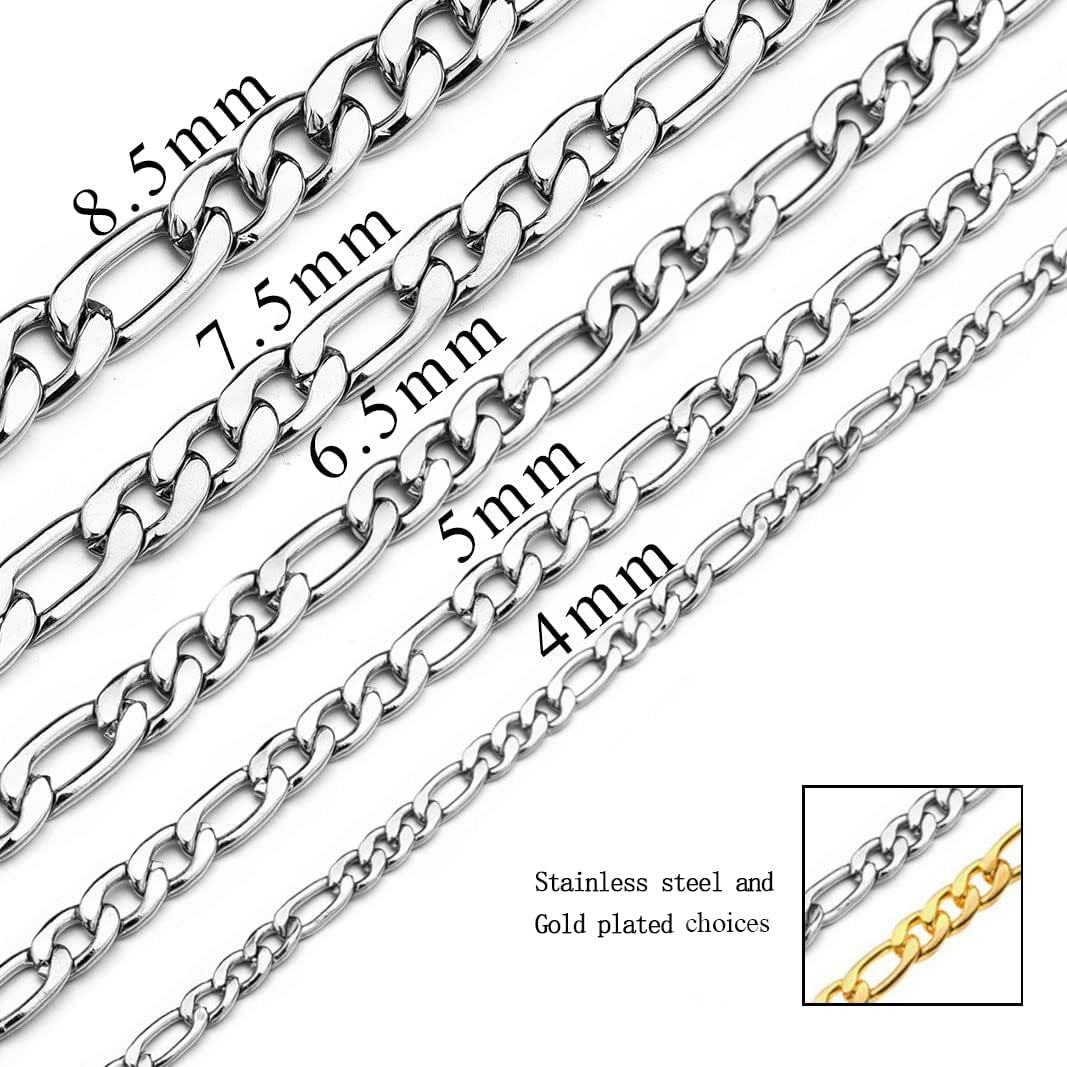 Figaro Chain Necklace Stainless Steel Real Gold Plated Chains for Men Women Jewelry Gift for Men Women